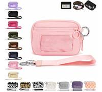 The Iris' Wallet 2nd Gen, The Iris Pouch Wristlet, Zip Card Case with ID Window/Hand Strap, for Travel Credit Card Holder (Pink-A)