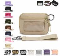 The Iris' Wallet 2nd Gen, The Iris Pouch Wristlet, Zip Card Case with ID Window/Hand Strap, for Travel Credit Card Holder (khaki)