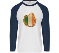 The Irish Tricolore Bandiera Fuoco Irlanda Uomo L/S Baseball T-Shirt