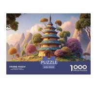 The Island Surrounded by Green Trees` 1000 Pcs Cartone Robusto Puzzle Treehouse Hobbit Manor Sfida Unica Giocattoli Educativi Puzzle Per Bambini 70x50cm/1000pcs