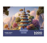 The Island Surrounded by Green Trees` 1000 Pz Carta Premium Puzzle Treehouse Hobbit Manor Stimolante Jigsaw Regalo Per Adulti 52x38cm/1000pcs