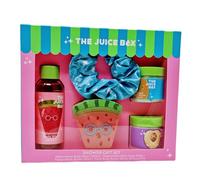 The Juice Box - Set regalo per doccia, bagnoschiuma all'anguria da 100 ml, 100 g, burro per il corpo alla papaya da 50 ml, burro per il corpo alla prugna da 50 ml, elastico