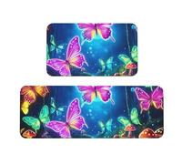 The Jungle Butterfly Glow Tappeto da cucina imbottito, set di 2 comodi tappetini per la decorazione della casa, tappetini da cucina per pavimenti antiscivolo lavabili, lavanderia 43 x 119 cm + 43 x 76