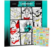 The Justice League Calendario 2025, Deluxe 2025, motivo: supereroe della Justice League (classico), con oltre 100 adesivi per calendario (regali DC Comics e forniture per ufficio)