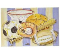 The Kids Room Sports with Blue and White Stripes Rectangle Wall Plaque