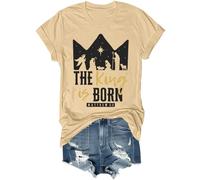 The King is Born Camicia retrò religiosa Gesù Natività cristiana camicie di Natale per uomo donna, cachi, M