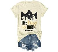 The King is Born Camicia retrò religiosa Gesù Natività cristiana camicie di Natale per uomo donna, Colore: giallo crema., M