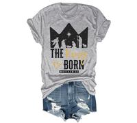 The King is Born Camicia retrò religiosa Gesù Natività cristiana camicie di Natale per uomo donna, Grigio, M