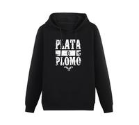 THE KING OF TOMATO Plata O Plomo Hoody Unisex Ptinted Hoodies Long Sleeve Men's Hooded with Pocket Black M