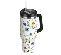 The Kingdom Of Shattered Flowers - Borraccia riutilizzabile sottovuoto per bambini, in acciaio inox, con coperchio a prova di perdite, con cannuccia, decorativa, isolata, con coperchio, per casa