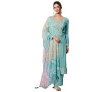 The kurti bazaar Abito da sera elegante pakistano con cuciture speciali per il Ramadan Salwar Kameez, Cielo blu, 34