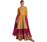 The kurti bazaar Indiano Bella Designer Pronto a Indossare Pesante Lavorato Salwar Kameez Palazzo Abiti, Giallo 1, 34