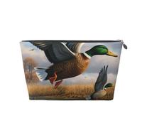 The Lake Prints, trousse da viaggio in pelle con stampa di anatre selvatiche che volano da caccia, con cerniera, impermeabile, per uso quotidiano e da viaggio, Argento, Taglia unica, Beauty case