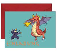 the lazy panda card company Set di 15 biglietti d'invito di compleanno per bambini: ninja e drago, inviti di compleanno per bambini, ragazzi e ragazze (con buste rosse riciclate)