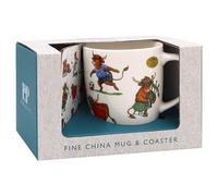 The Leonardo Collection Finola Stack Highland Cow, tazza con sottobicchiere, per casa e cucina, eleganti tazze in ceramica per tè e caffè, bel set di tazze per uomo e regali di compleanno per donne