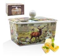 The Leonardo Collection Macneil Studios - Burriera decorativa in porcellana con coperchio, motivo cervo, stile rustico, elegante accessorio da cucina