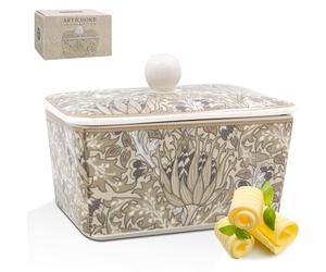 The Leonardo Collection William Morris, burriera natalizia a forma di carciofo, per cucina e casa, lavabile in lavastoviglie, con coperchio per mantenere il burro fresco, resistente, senza BPA, per