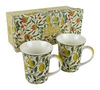 The Leonardo Collection William Morris - Set di 2 tazze da tè e caffè per bevande calde, in porcellana fine, per cucina e casa, riutilizzabili, per ogni occasione
