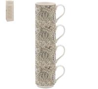 The Leonardo Collection William Morris, set di 4 tazze impilabili a tema carciofo natalizio, per bevande calde e fredde, resistenti tazze da caffè per casa e ufficio, facili da tenere per bevande e