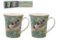 The Leonardo Collection William Morris Strawberry Thief - Set di 2 tazze da 300 ml per caffè, tè e bevande calde, in porcellana fine, per uso quotidiano, pratici regali per donne e uomini