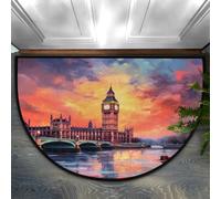 The Light Paints - Zerbino mezzo rotondo con motivo Big Ben, 91 x 61 cm, morbido e assorbente, con retro antiscivolo, tappetino di benvenuto per interni, per ingresso, camera da letto, cucina, ufficio