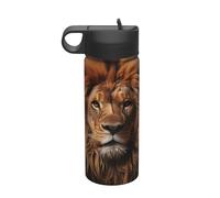 The Lion's Gaze - Borraccia termica da viaggio per il tempo libero, con cannuccia in acciaio inox (510 ml), adatta per campeggio, fitness, escursioni all'aria aperta,