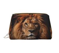 The Lion's Gaze - Borsa per cosmetici in pelle, impermeabile, da viaggio, con cerniera, da donna, colore: marrone, bianco, Taglia unica