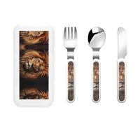 The Lion's Gaze - Set di 3 posate per bambini, con coltello, forchetta e cucchiaio, in acciaio inox, riutilizzabili, portatili e all'aperto
