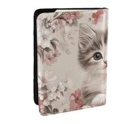 The Little Cat is Among The Pink Flowers - Custodia per passaporto, in pelle PU, per uomini e donne, 16,5 cm