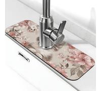 The Little Cat is Among The Pink Flowers Tappetino paraspruzzi per rubinetto, con ventosa per rubinetto della cucina, maniglia del rubinetto, vassoio raccogli gocce per bagno (38,1 x 14 cm)