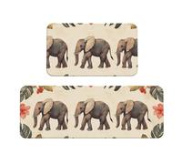 The Little Elephant Is Among The Flowers Tappeto da cucina imbottito, set di 2 tappetini comodi per la decorazione della casa, tappetini da cucina per pavimenti antiscivolo lavabili, lavanderia 43 x