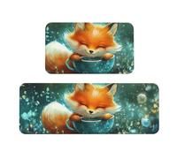 The Little Fox With A Full Teacup Set di 2 tappeti imbottiti da cucina comodi tappetini per la decorazione della casa, tappetini da cucina per pavimento antiscivolo lavabili, lavanderia 43 x 47 cm +