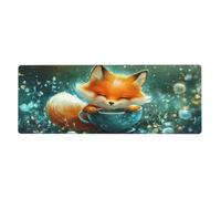 The Little Fox With A Full Teacupfloral Print Mousepad Laptop Keyboard Mat Tappetino per mouse grande con bordi cuciti lungo antiscivolo base in gomma Spring Desk Pad per ufficio Home Desk Decor 80 x