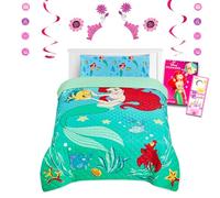 The Little Mermaid - Set di biancheria da letto per letto matrimoniale, con copriletto Ariel, lenzuolo piatto e con angoli, federa, tatuaggi, molto altro ancora, decorazione per camera da letto con
