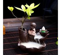 The Little Monk Lotus Backflow Incense Burner Ceramic Smoke Waterfall Purple Clay Censer Stick Holder for Home Ornaments (A)