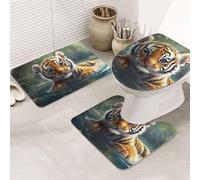 The Little Tiger In The Lake - Set di 3 tappetini da bagno in memory foam, morbidi e assorbenti e a forma di U, decorazione per la casa, asciugatura rapida