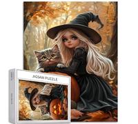 The Little Witch in Black Puzzle da 1000 pezzi per adulti Autunno Foresta Sfondo Art Puzzle colorato fai da te per la decorazione della casa Regali Puzzle Famiglia Perfetto per Notti di Gioco 50 × 70