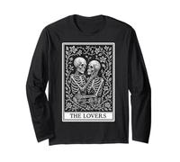 The Lovers Tarocchi Scheletri Incisione Stile Design Maglia a Manica