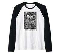 The Lovers Tarocchi Scheletri Incisione Stile Design Maglia con Maniche Raglan