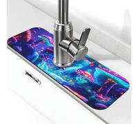 The Magical Mushroom Forest Glow Faucet Mat for Kitchen Sink Cute Drying Mat Super Assorbente Lavandino Rubinetto Mat per Cucina Bagno Lavello Cafe Bar Rubinetto Decor Regali (38,1 x 14 cm)