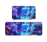 The Magical Mushroom Forest Glow Tappeto imbottito da cucina set di 2 tappetini comodi per la decorazione della casa lavello, tappetini da cucina per pavimento antiscivolo lavabile, lavanderia 43 x 47