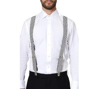 THE MASONIC COLLECTION - Bretelle da uomo con design da pavimentazione (Suspenders) - Bianco e nero - Placcato argento - Viene fornito in confezione regalo - Regalo Massonico Per Uomo