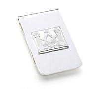 THE MASONIC COLLECTION Fermasoldi da uomo in argento con quadrato e bussola, sacchetto regalo in velluto, accessorio regalo per massoni, Nero , Taglia unica