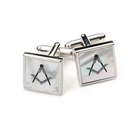 The Masonic Collection - Gemelli in madreperla da uomo - Argento rodiato - Quadrato e bussola - Smaltato nero - Viene fornito in scatola per gemelli/sacchetto di velluto - Regali massoni di qualità