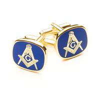 THE MASONIC COLLECTION - Gemelli quadrati e bussola con G - Splendida pietra di cristallo bianco - Blu e oro placcato - Regali massoni per gli uomini, Misura unica, Ottone