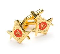 The Masonic Collection - Gemelli rossi con simbolo Tau dell'arco reale (quadrato e a forma di bussola) - Placcato oro - Un utile regalo massonico per uomini massoni - con sacchetto di velluto/scatola