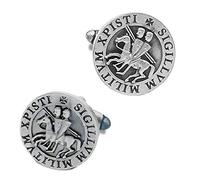THE MASONIC COLLECTION - Gemelli rotondi in argento con sigillo cavalieri templari - placcati argento - regalo massone per uomo