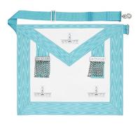 THE MASONIC COLLECTION - Grembiule da Maestro Venerabile WM/PM - Azzurro cielo - Pelle di agnello - Livelle e catene a palline placcate in argento con tasche - Regalo massonico per uomo
