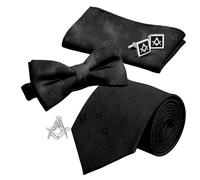 THE MASONIC COLLECTION Set regalo nero quadrato e bussola, include cravatta in seta, papillon, fazzoletto, gemelli e spilla da bavero, abbigliamento formale massone e regalo personalizzato per uomo