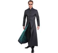 The Matrix Neo Costume Jacket for Men, Official Licensed Black Long Trench Coat